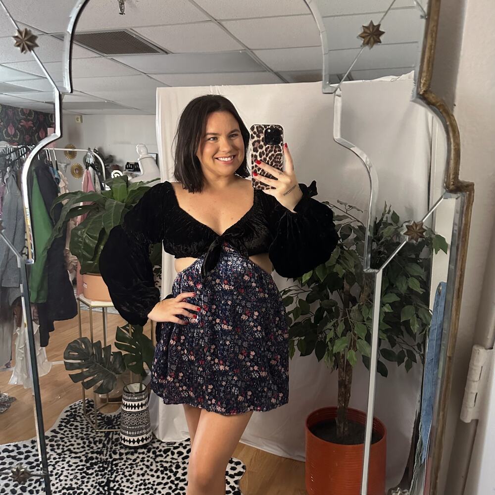 Tularosa Floral Carmella Cutout Velvet Mini Dress Black Size XS